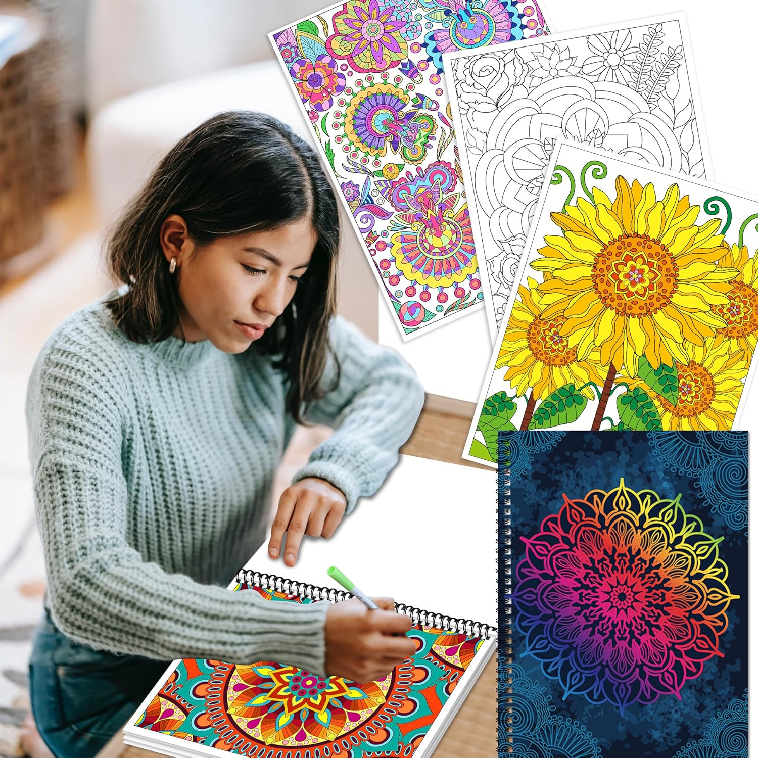 Kalysky Adult Coloring Books Set:3 Coloring Books for Adults Animal Flowers & Ot