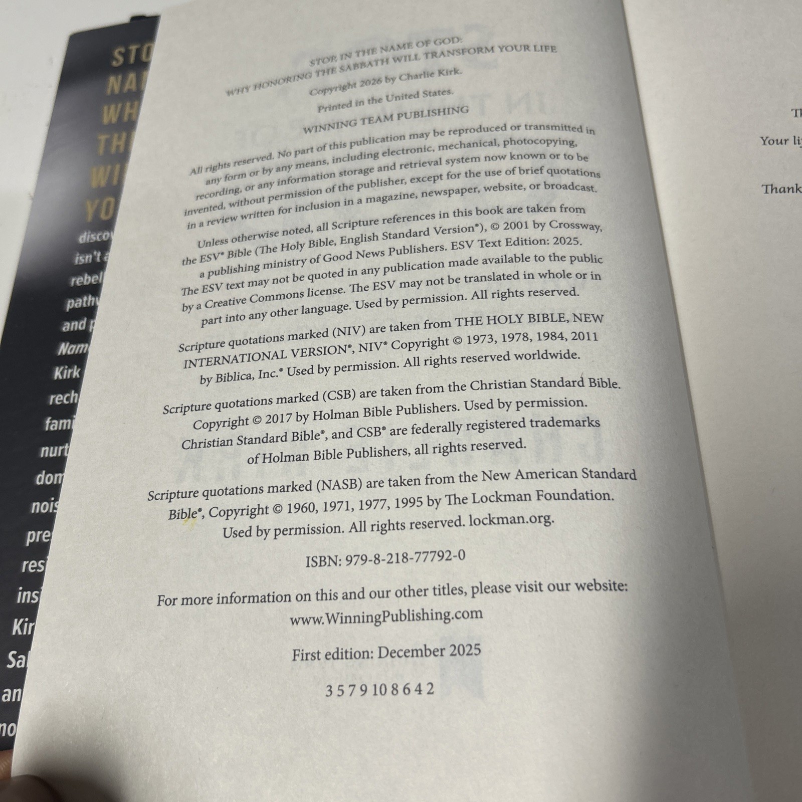 Charlie Kirk Stop, In the Name of God 2025 Winning Team Hardcover