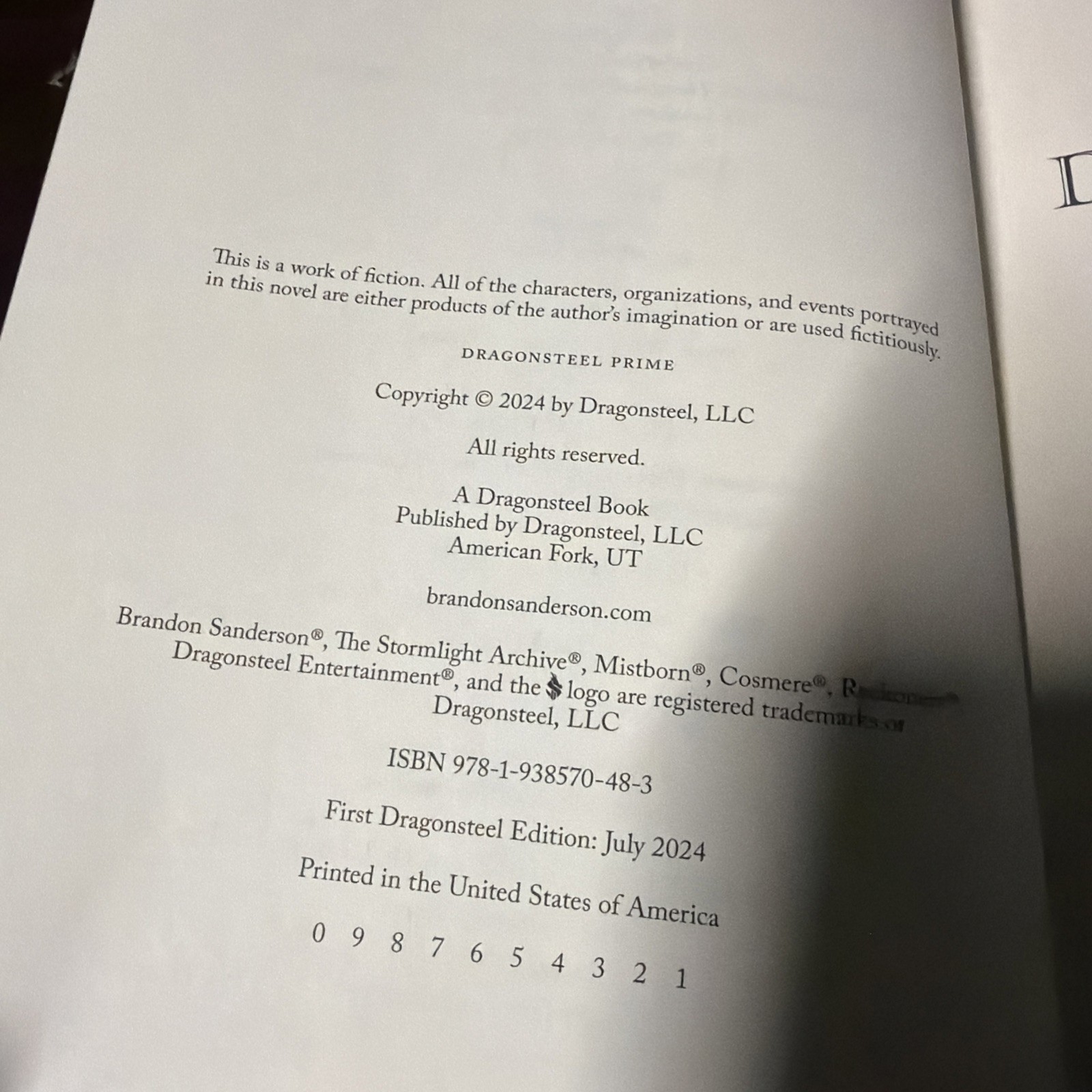 Dragonsteel Prime by Brandon Sanderson – Leatherbound Like New 1st Ed 1st Print
