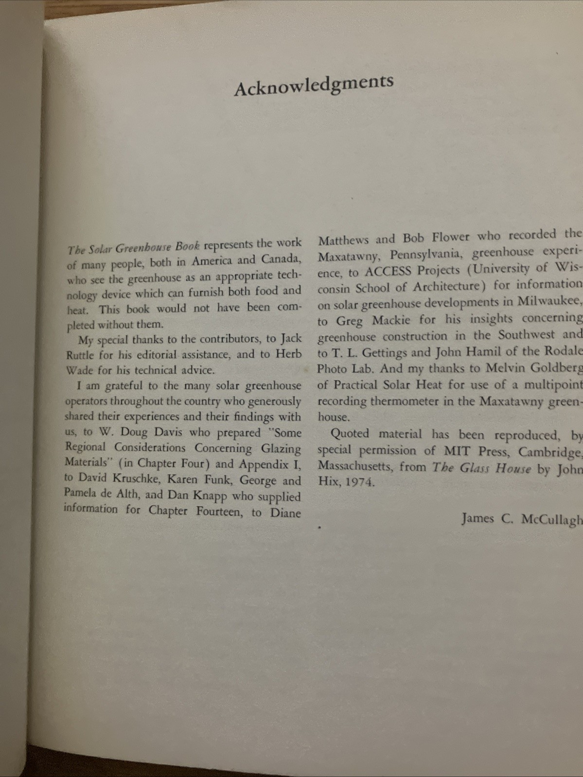 BOOK-“The Solar Greenhouse Book” 1978 James McCullagh Illustrated 328 Pages -A1
