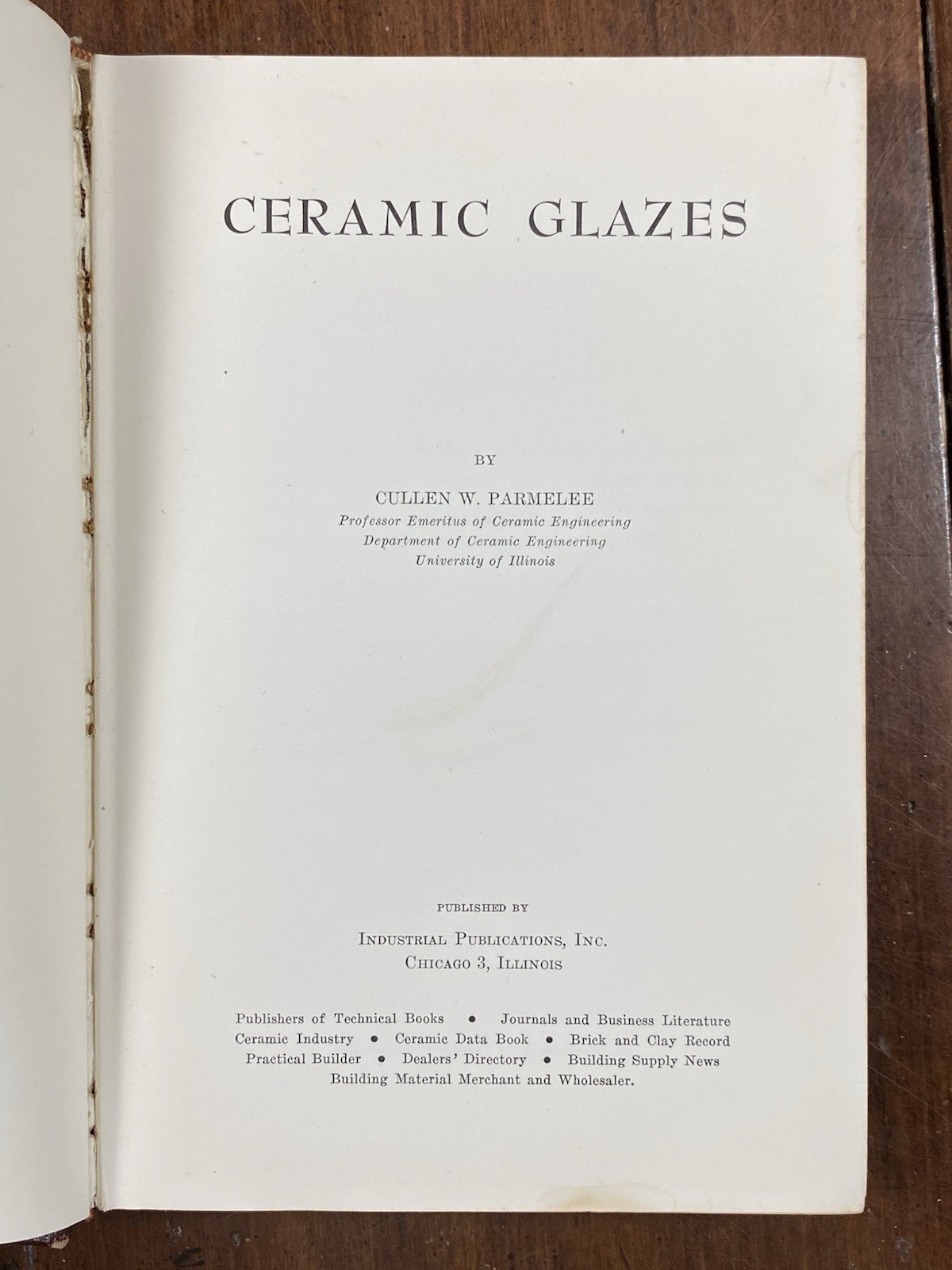 Ceramic Glazes Parmelee Hardback Book 1948