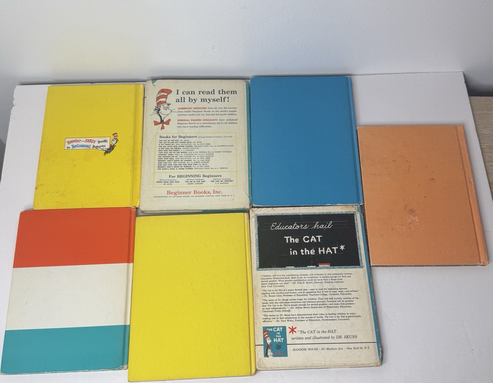 VTG 70s Dr Suess 1st Edition Books Lot of 7 with 1975 Cat in the Hat Plush Toy
