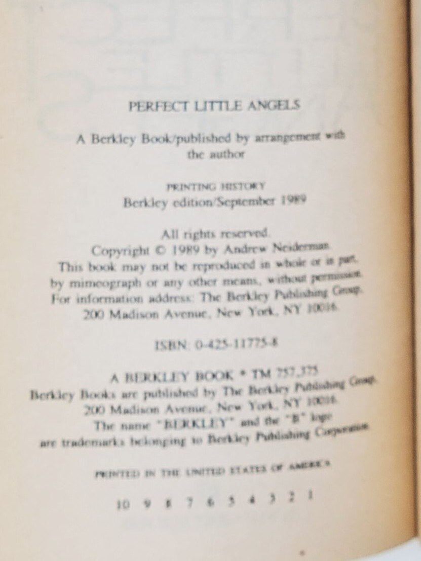 ANDREW NEIDERMAN 1ST EDITION – Perfect Little Angel 1989 (Paperbacks From Hell)