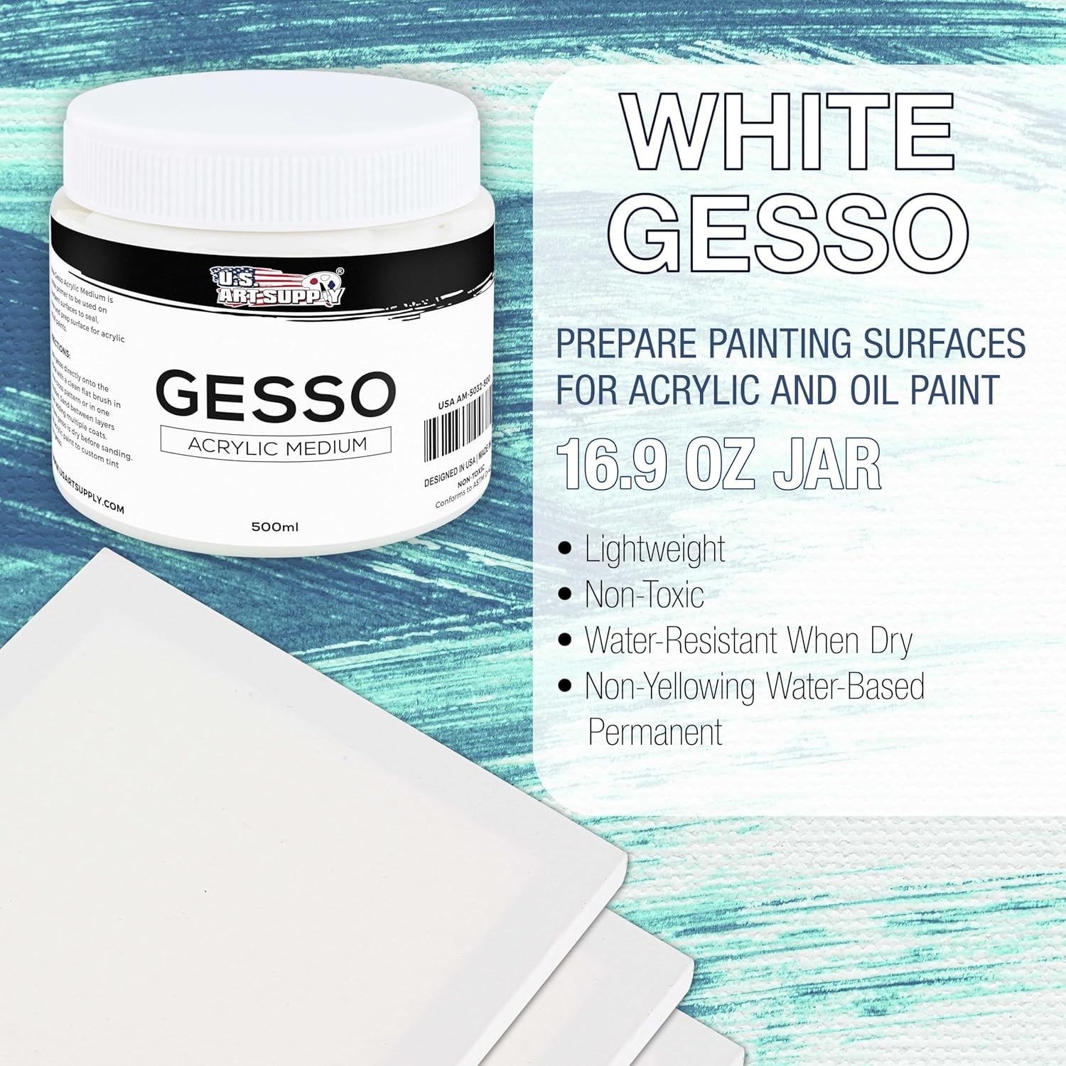 White Gesso Primer 16.9oz – Non-Toxic Gel for Artists’ Canvas Prep