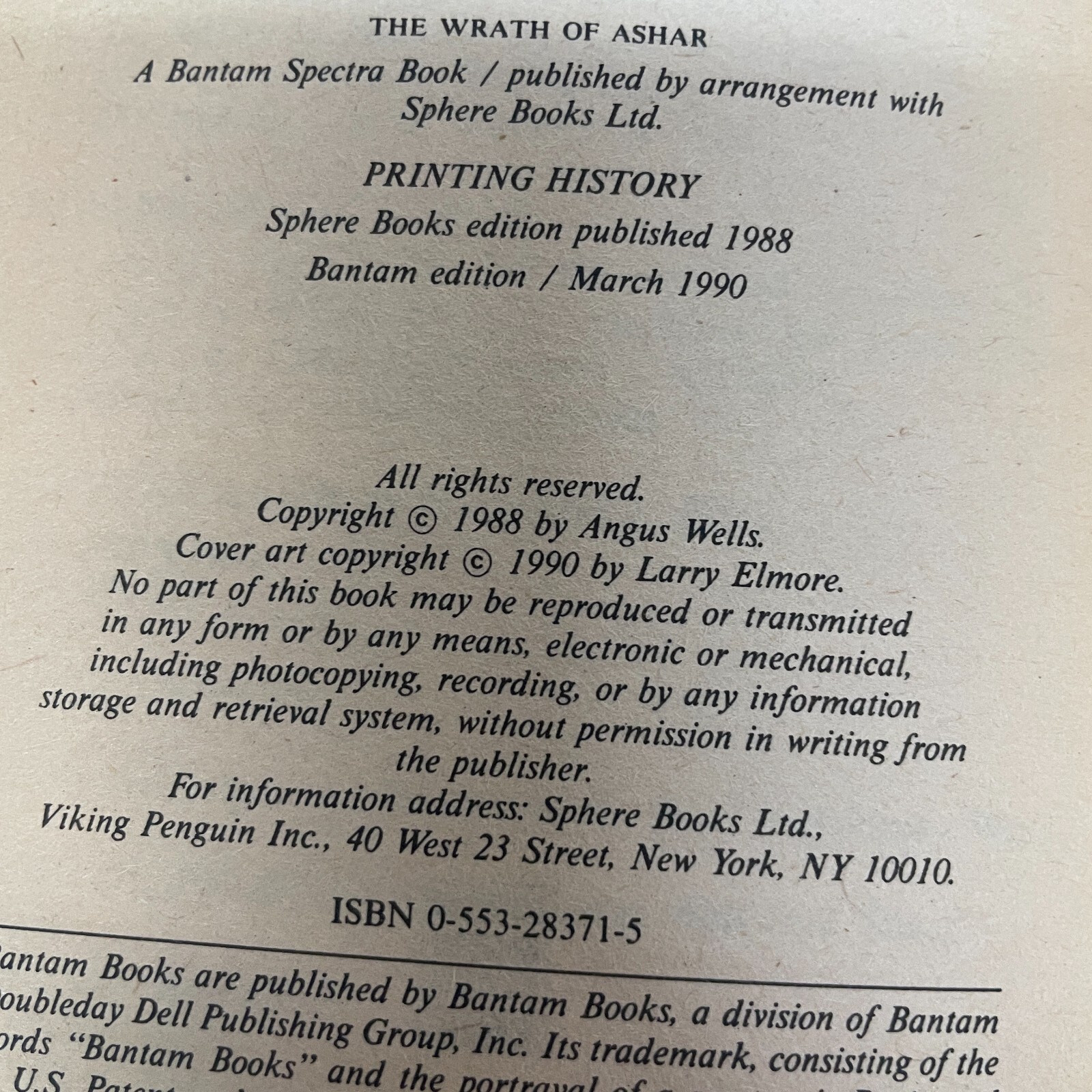Wrath of Ashar Fantasy Paperback Book by Angus Wells from Bantam Books 1990