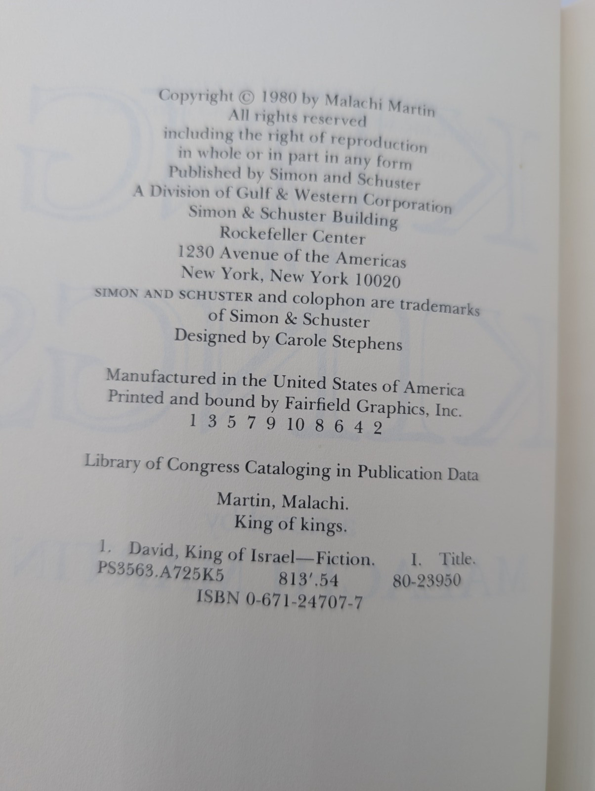Malachi Martin King of Kings A novel of King David HC DJ 1st Ed