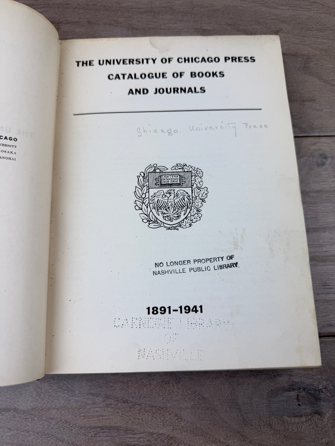 University of Chicago Press Catalogue of Books & Journals 1941 Scholarly