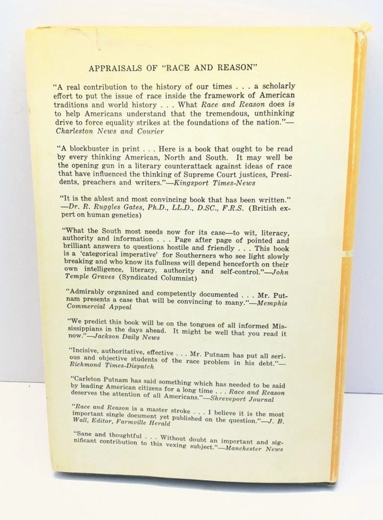 Race and Reason, A Yankee View By Carleton Putnam 1961 HCDJ