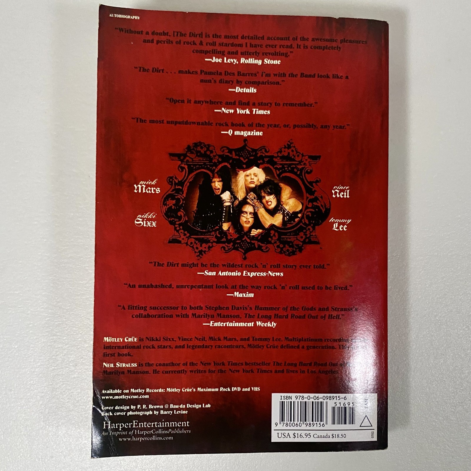 Motley Crue The Dirt Paperback 2002 1st Paperback Edition Neil Strauss Rock Bio