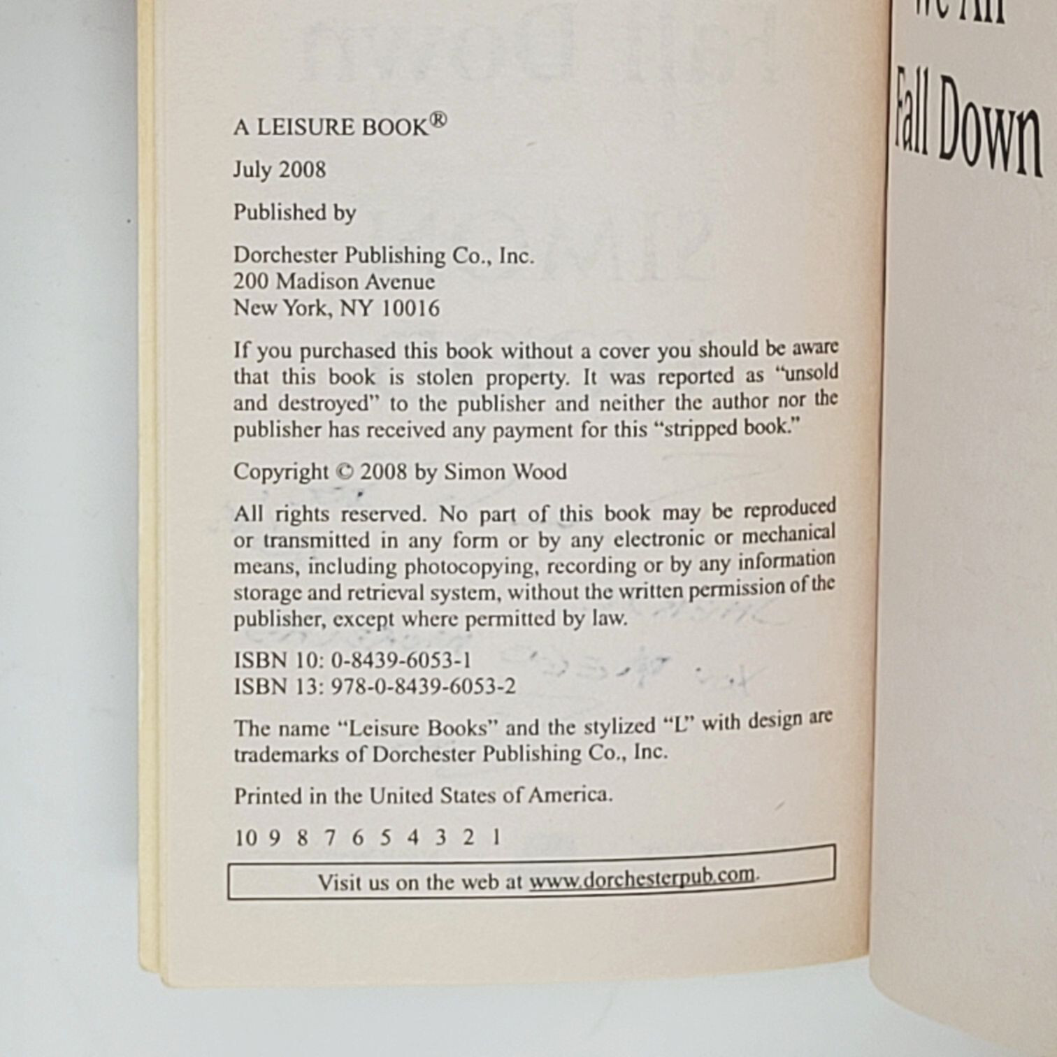 SIMON WOOD 1ST EDITION – We All Fall Down 2008 (Paperbacks From Hell)