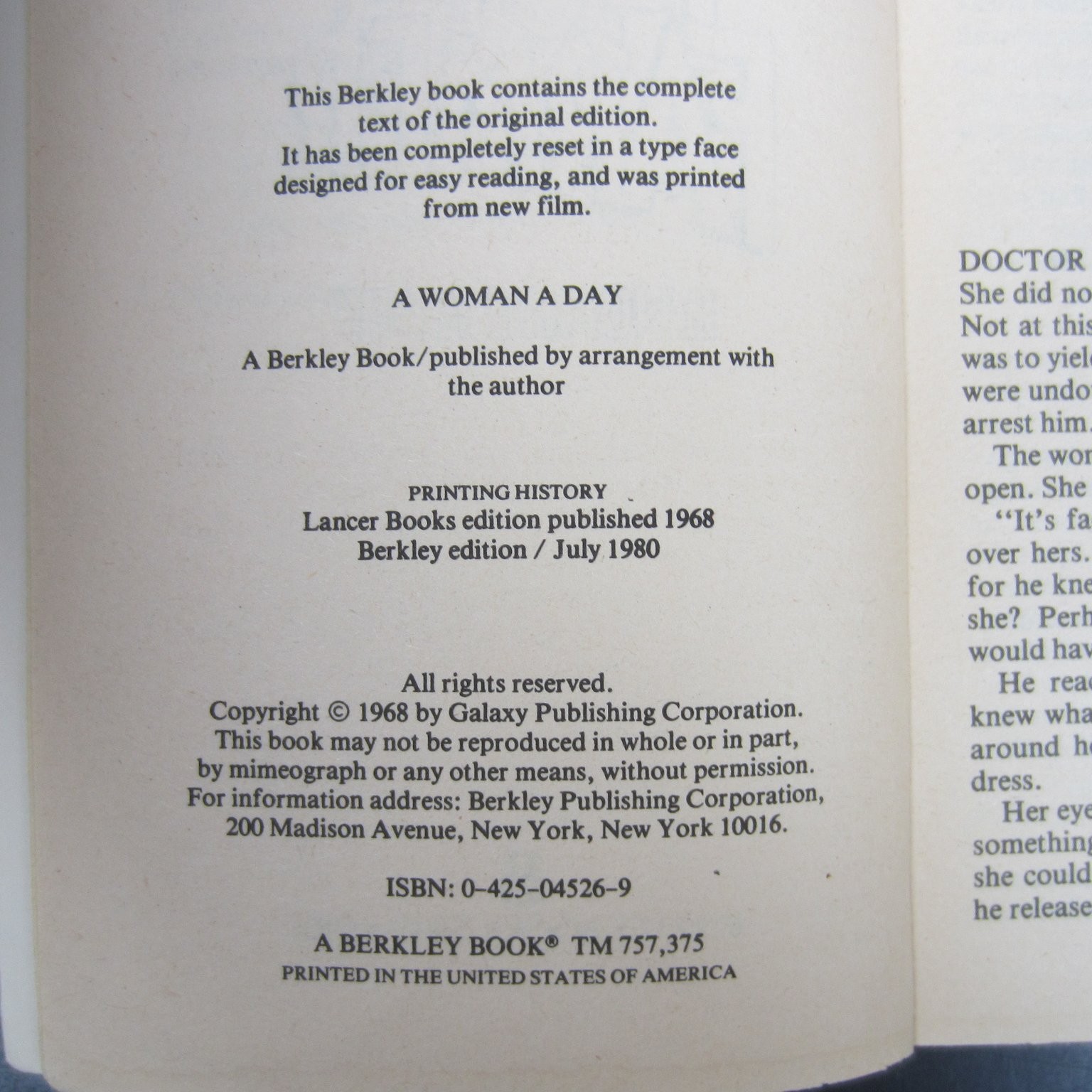 A Woman A Day Philip Jose Farmer 1980 Berkley Science Fiction Reissue PB SF