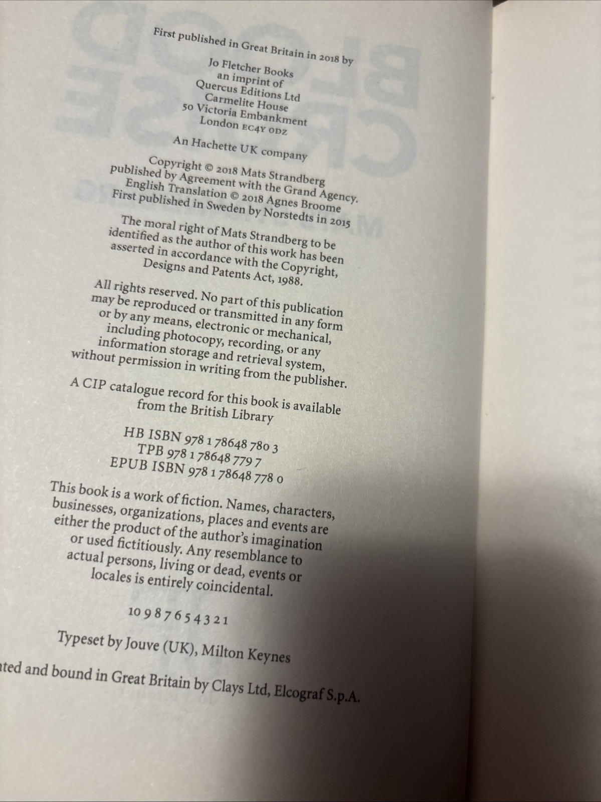 Blood Cruise by Mats Strandberg (1st English Printing, 2018)