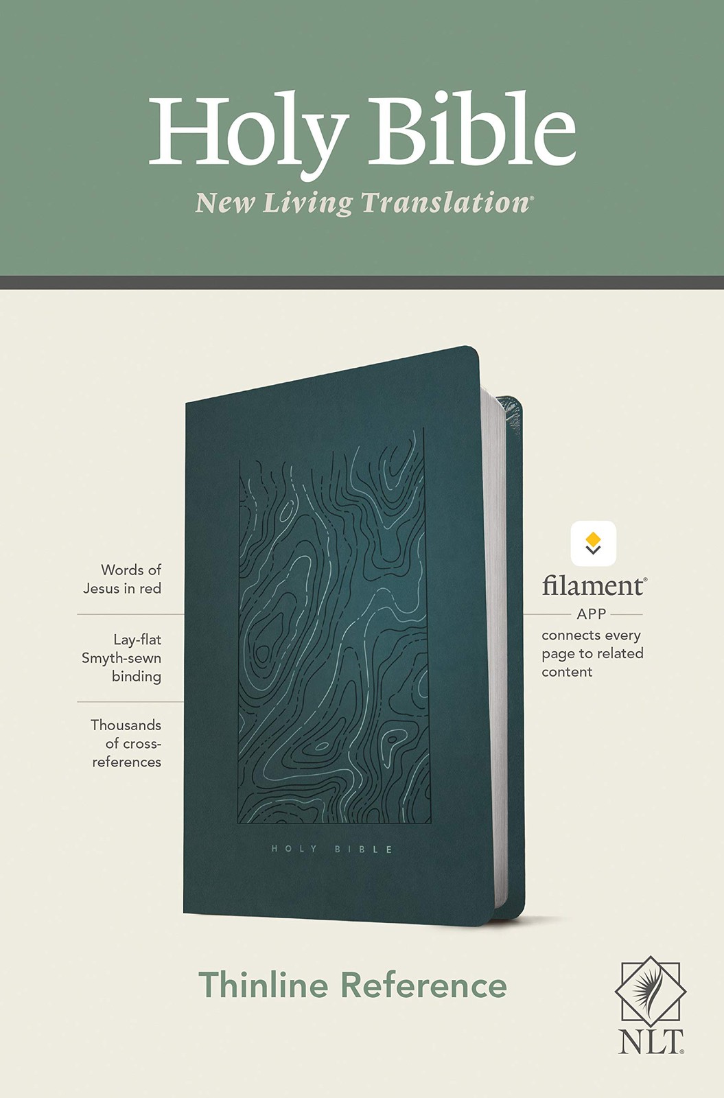 NLT Thinline Reference Bible, Filament Enabled (LeatherLike, Earthen Teal Bl…