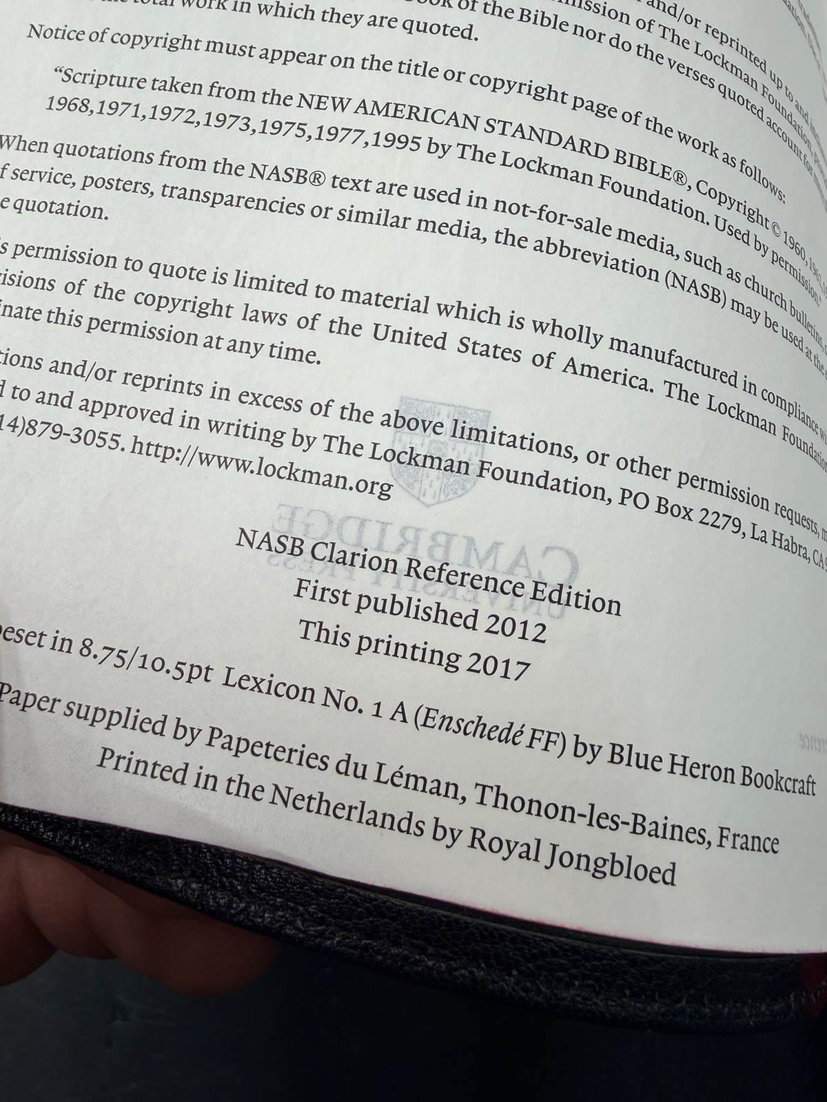 Cambridge Bible NASB Clarion, Black Goatskin Leather, Edge-Lined 2017