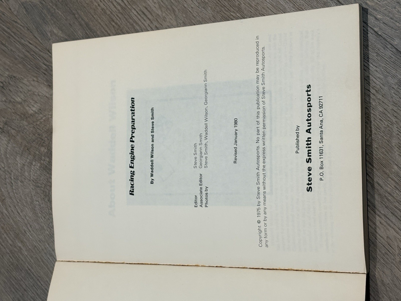 Racing Engine Preparation Waddell Wilson Steve Smith Book Rare