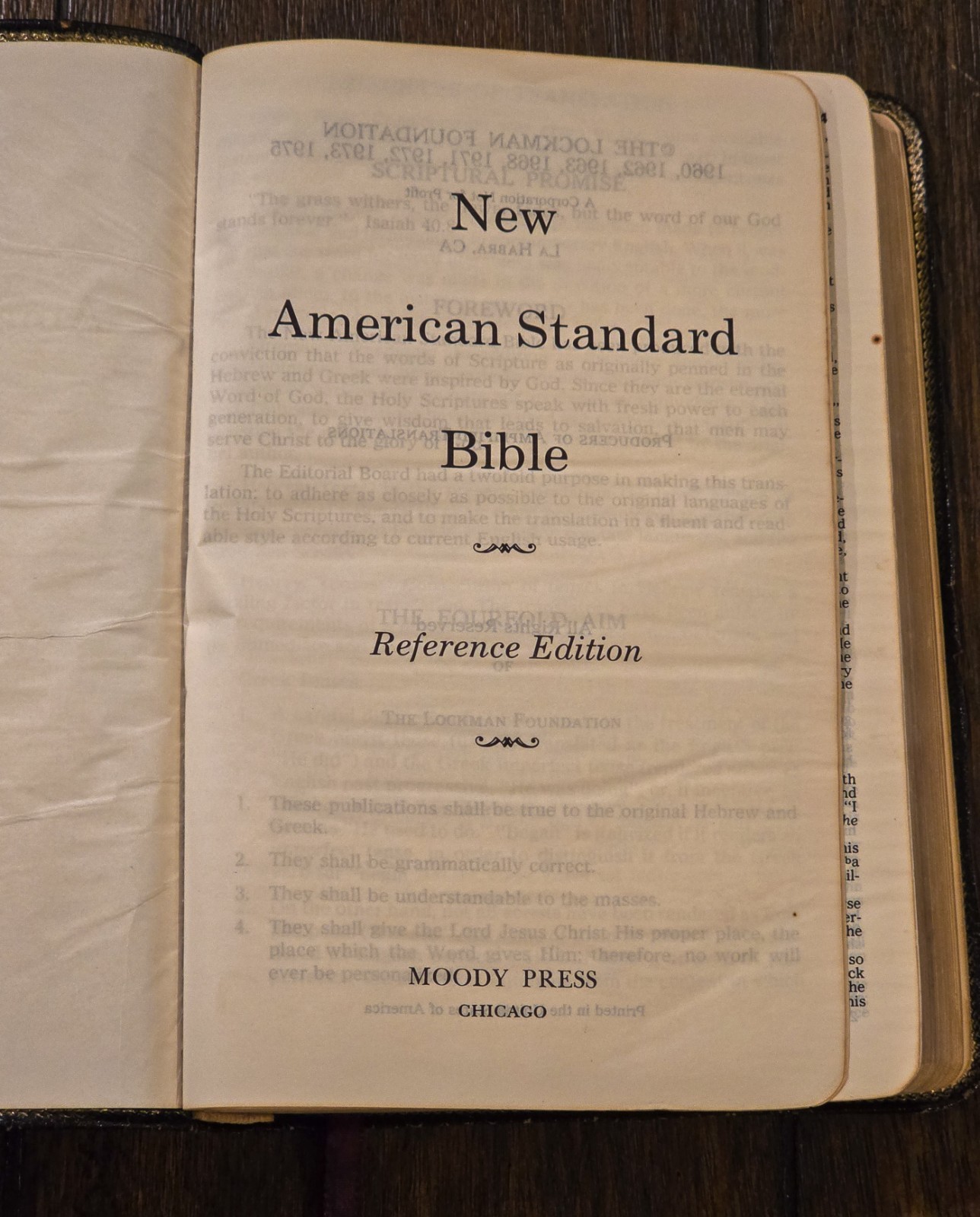 NASB Bible – Moody Press Reference Edition – Name Imprinted, Water Stain