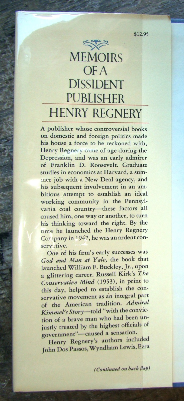 Memoirs Of A Dissident Publisher ~1979 HC~ Regnery Controvercial Conservative