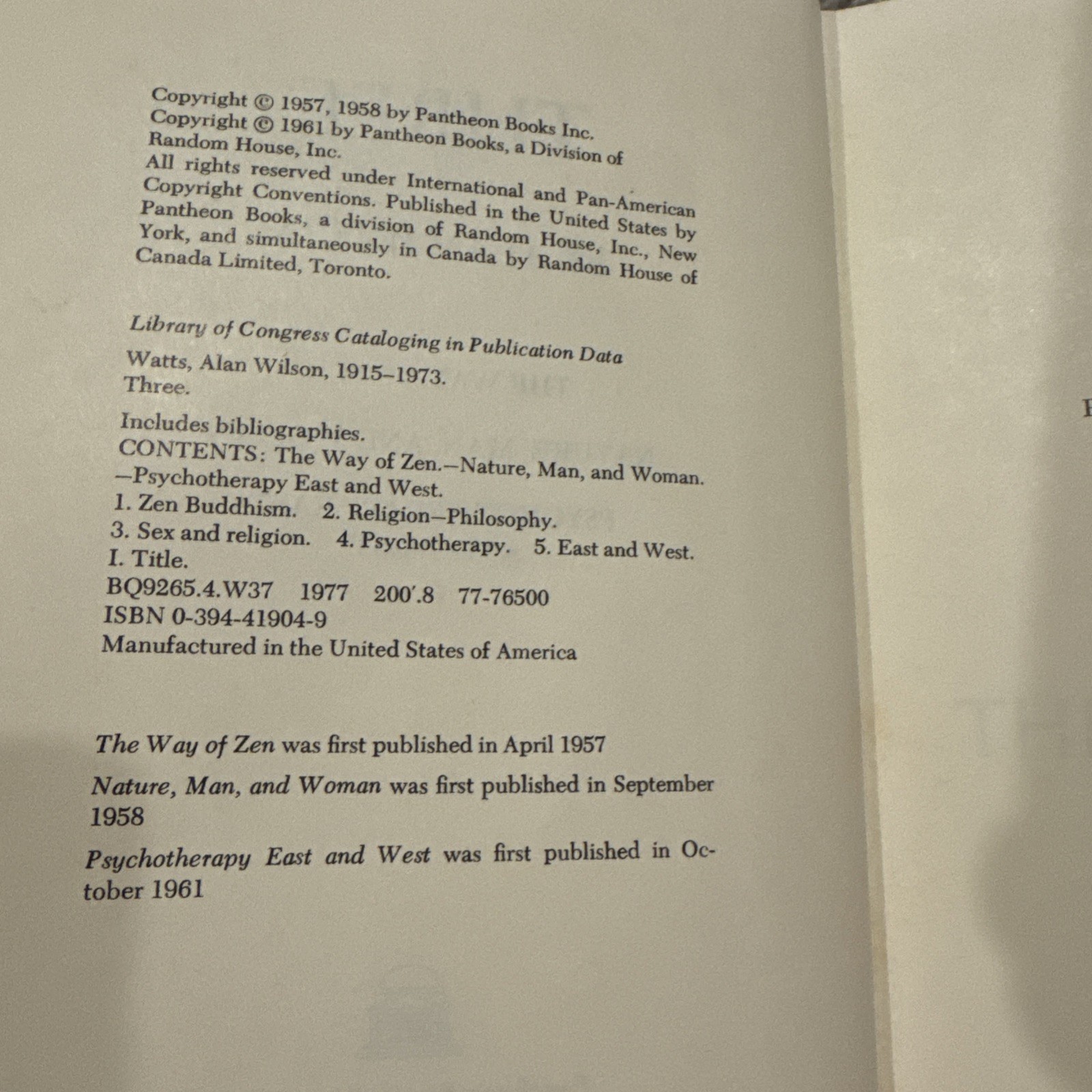 Alan Watts, Three. First Edition Hardcover.
