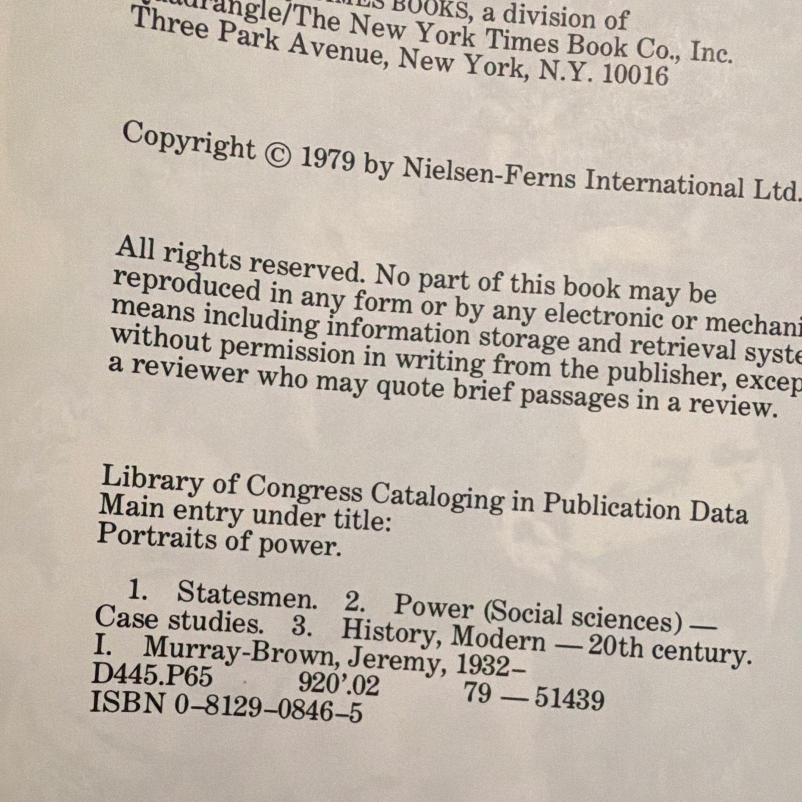 Portraits of Power Times Books Illustrated Hardcover 1979 Dust Jacket
