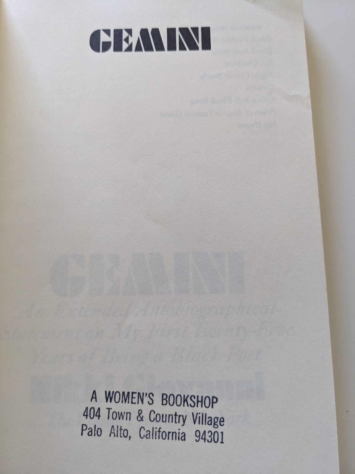 Gemini : An Extended Autobiographical Statement on My First 25 Years of Being