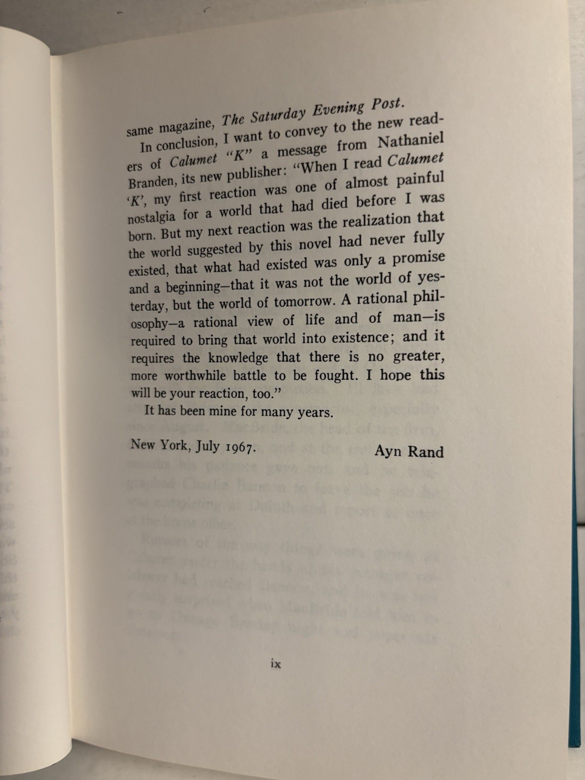 CALUMET “K” By Merwin-Webster • Introduction By Ayn Rand (her Favorite Novel)