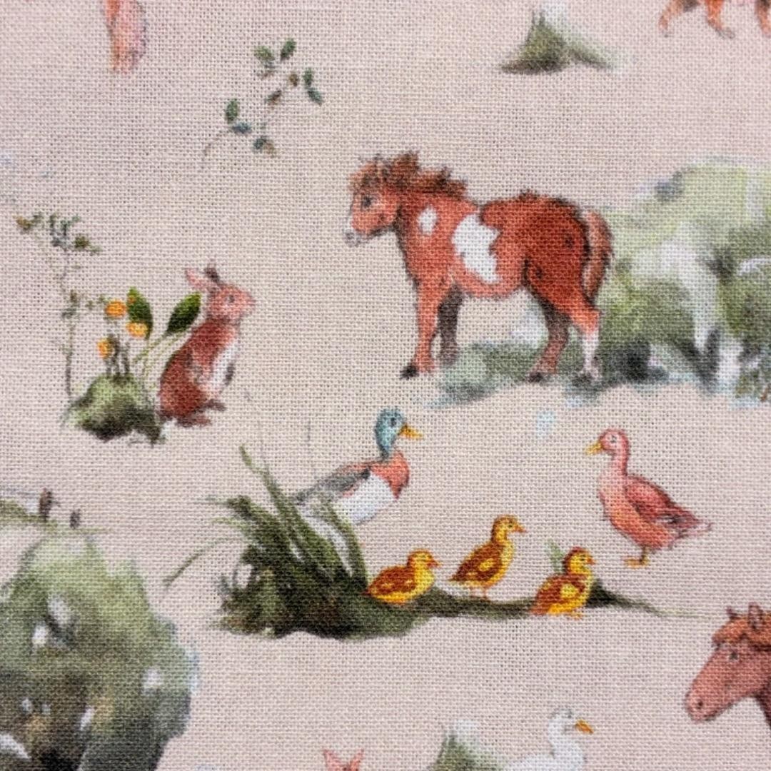 Acufactum Cotton Fabric 59×23 inches Farm Friends Print 100% Cotton