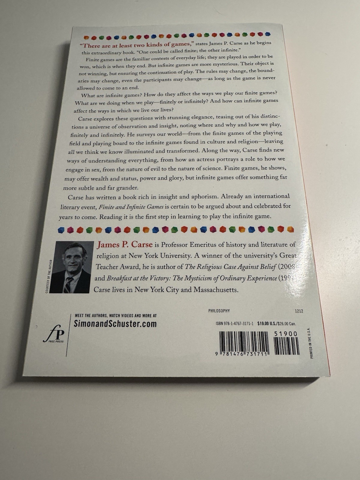 Finite and Infinite Games by James Carse (2013, Trade Paperback)