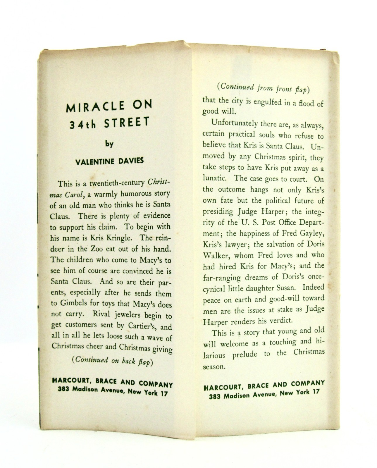 MIRACLE ON 34th STREET Valentine Davies 1947 Harcourt Brace & Co HBDJ BCE VGC