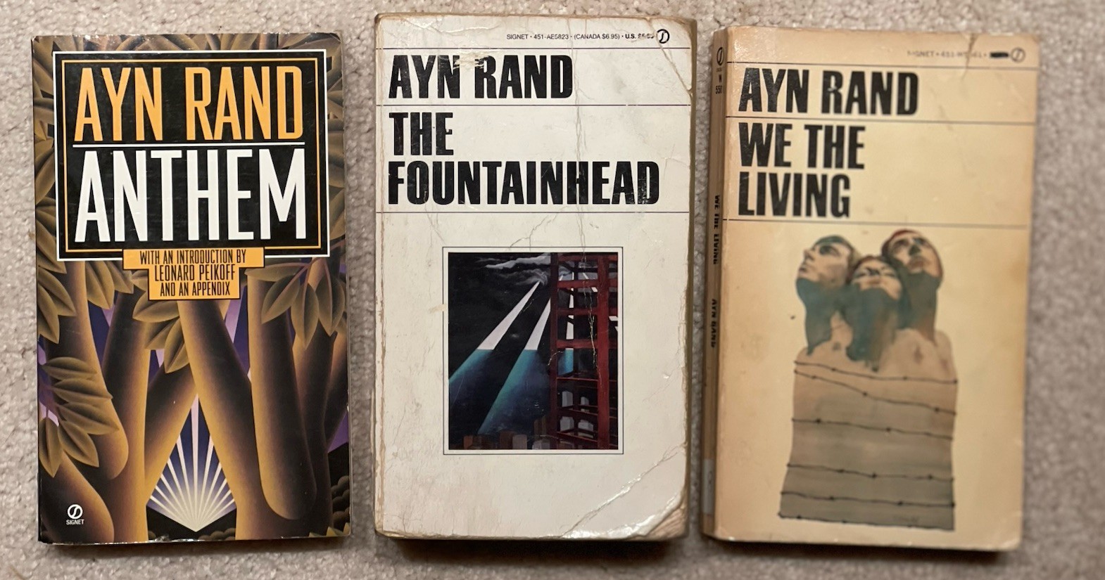Ayn Rand lot of 3 vintage PB books We The LivingThe Fountainhead Anthem