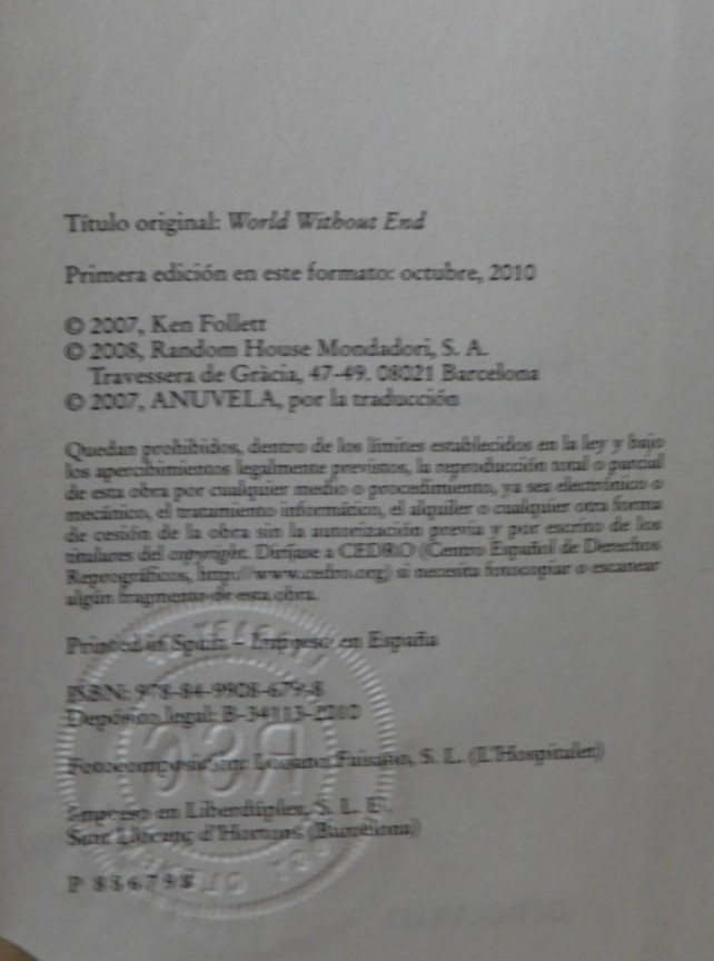 UN MUNDO SIN FIN (KEN FOLLET) 2008 (NOVELA) DEBOLSILLO,SPAIN EX