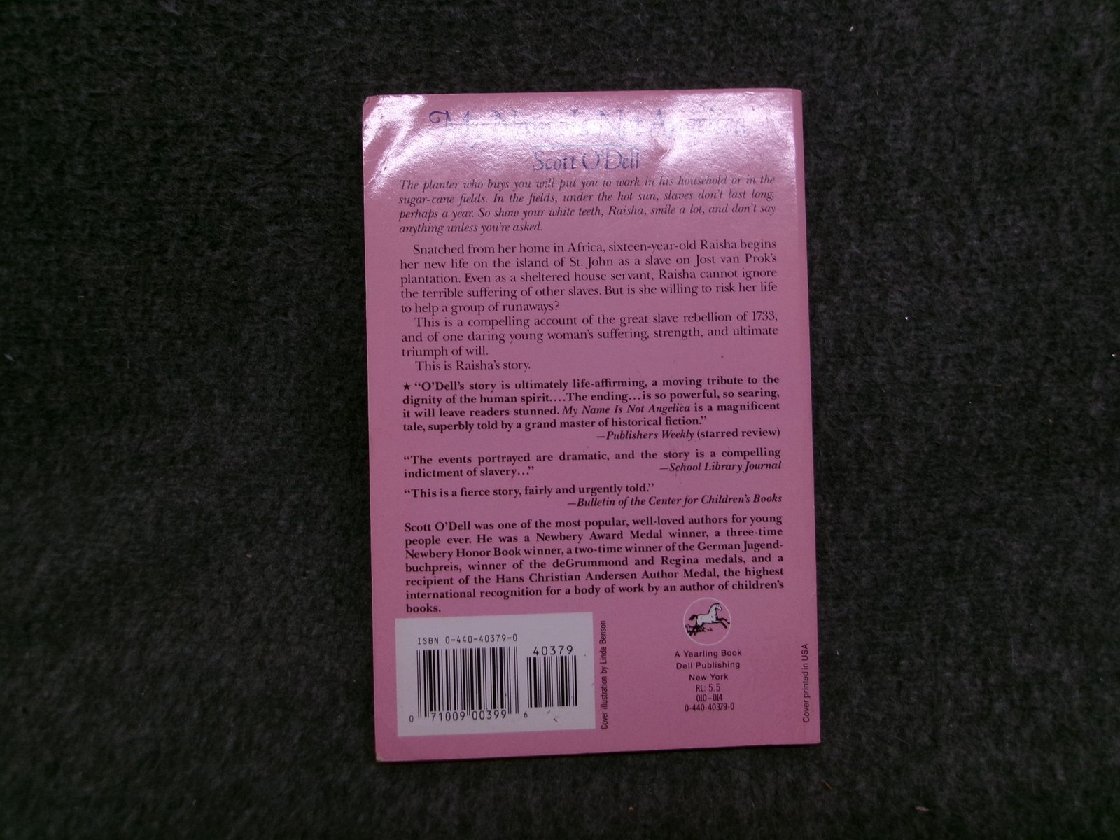 Scott ODell My Name Is Not Angelica Paperback Yearling Dell Historical Fiction