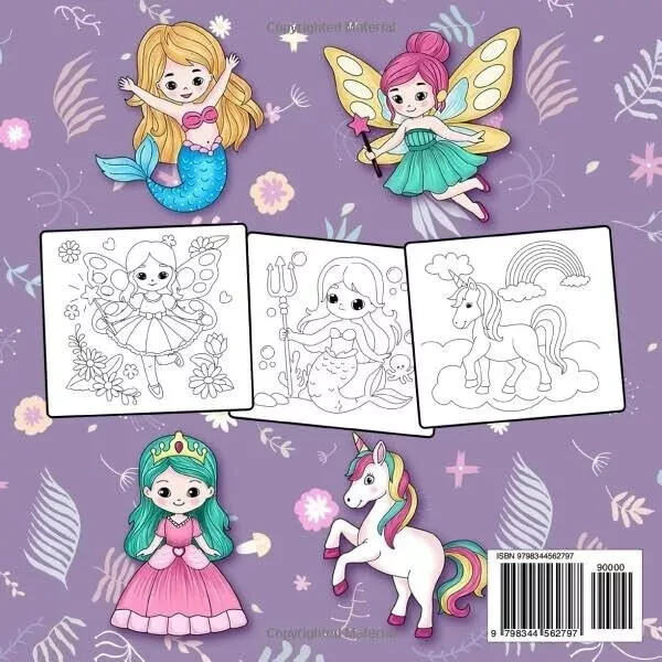 PRINCESS, UNICORN, FAIRY & MERMAID: CUTE COLORING BOOK FOR KIDS AGES 4-8