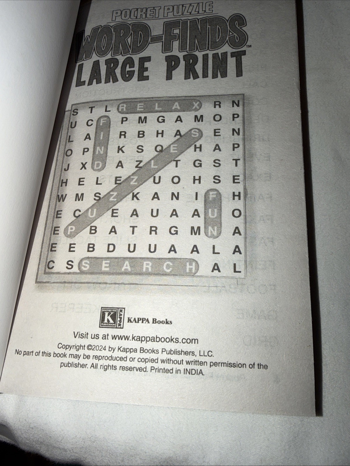 KAPPA Word-Find Pocket Puzzle Volume 192 Pages 130 W/ 58 Puzzles Large Print NEW