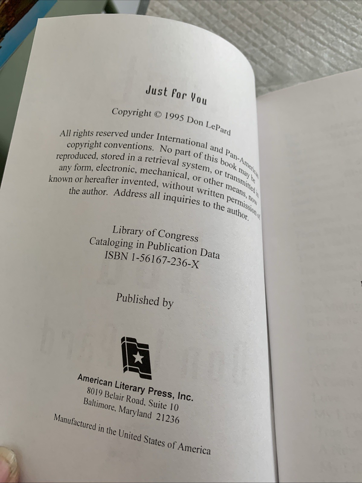Just For You By Don LePard 58 Pages