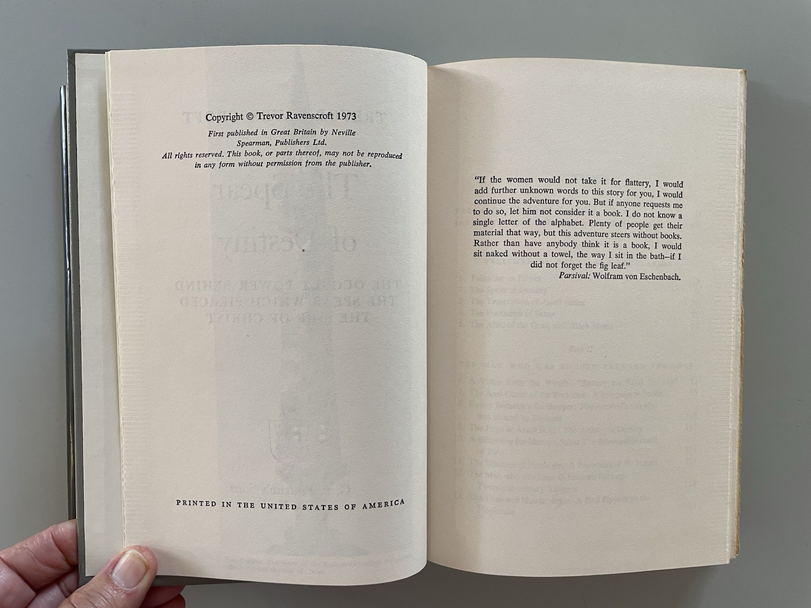 The Spear of Destiny. Trevor Ravenscroft. 1973. HC/DJ [occult power, Hitler]