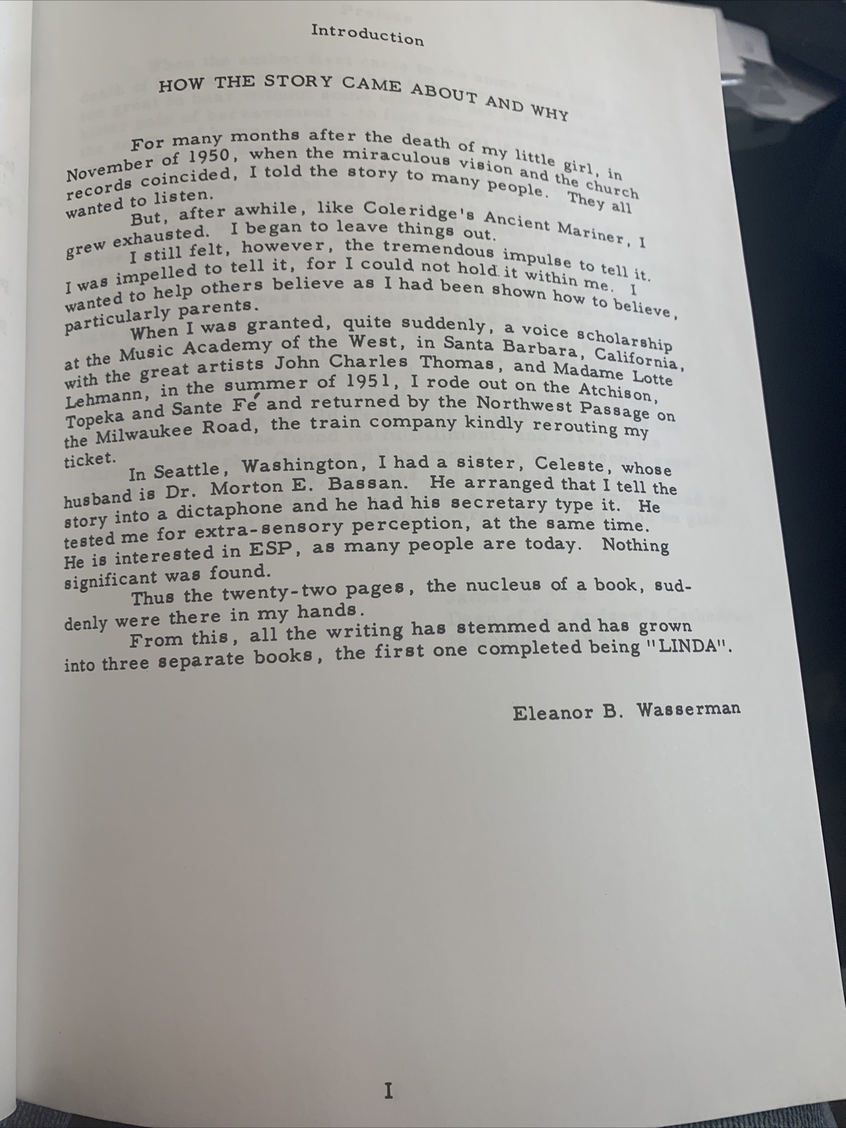 Linda By Eleanor B. Wasserman 1958 First Edition True Story