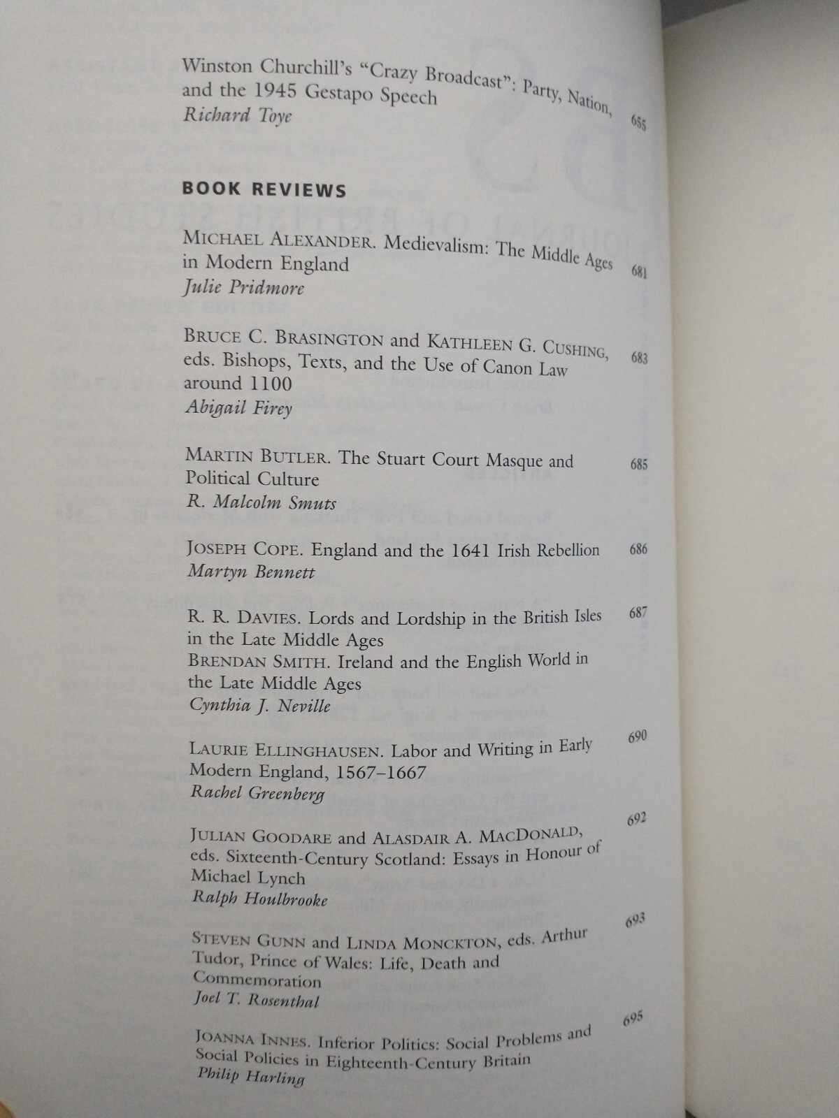 Journal of British Studies Vol. 49, #3, July 2010, trade paperback, 254 pages