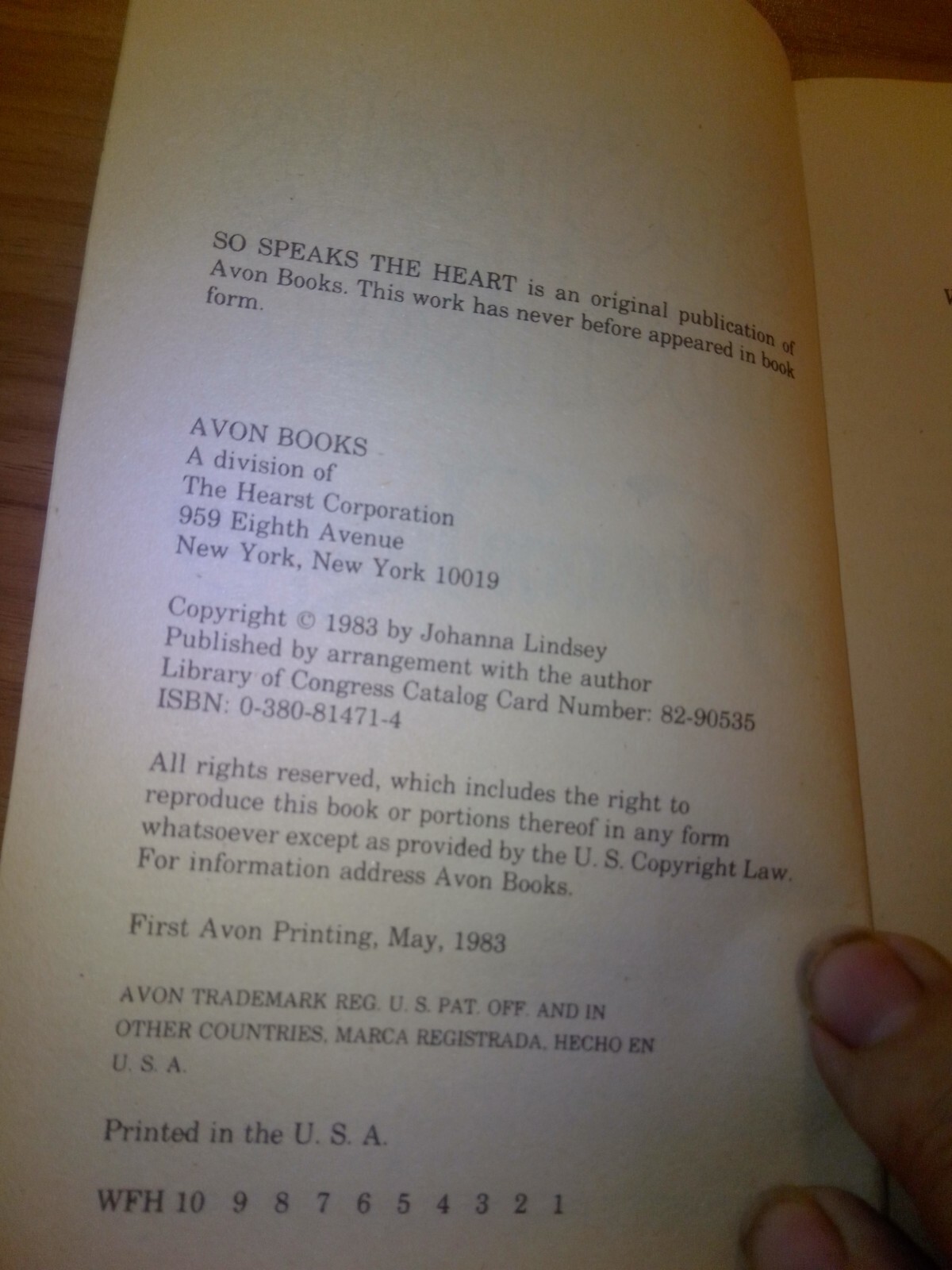 So Speaks the Heart (Avon Historical Romance 1983 1st ed) by Lindsey, Johanna