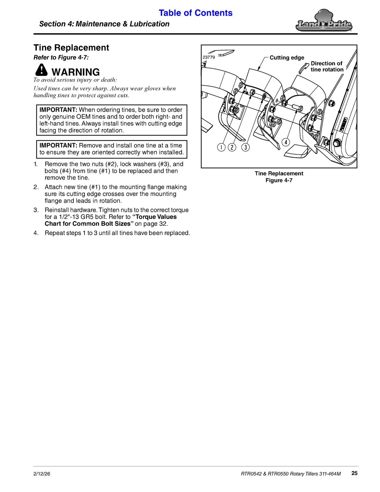 LAND PRIDE RTR05 Series Reverse Rotation Rotary Tillers Operators Manual – BOUND