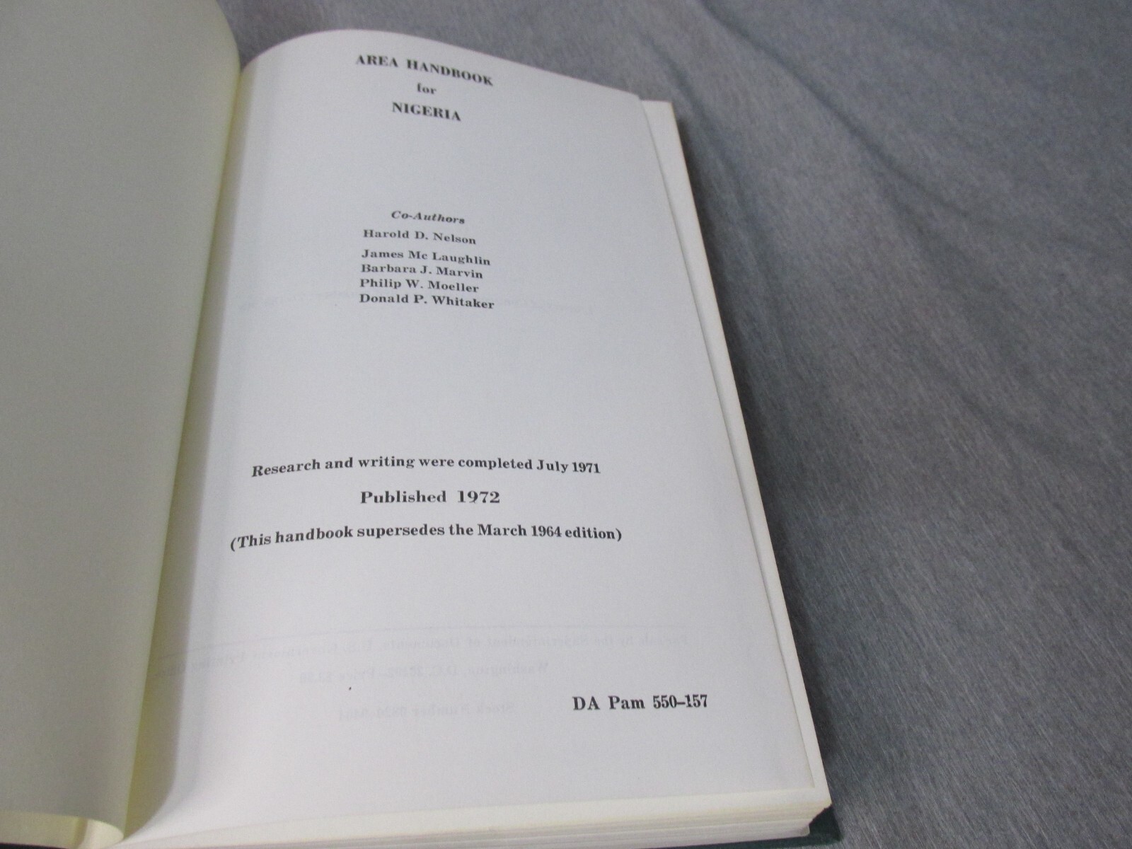 AREA HANDBOOK FOR NIGERIA 1972 DA PAM 550-157 Hardback