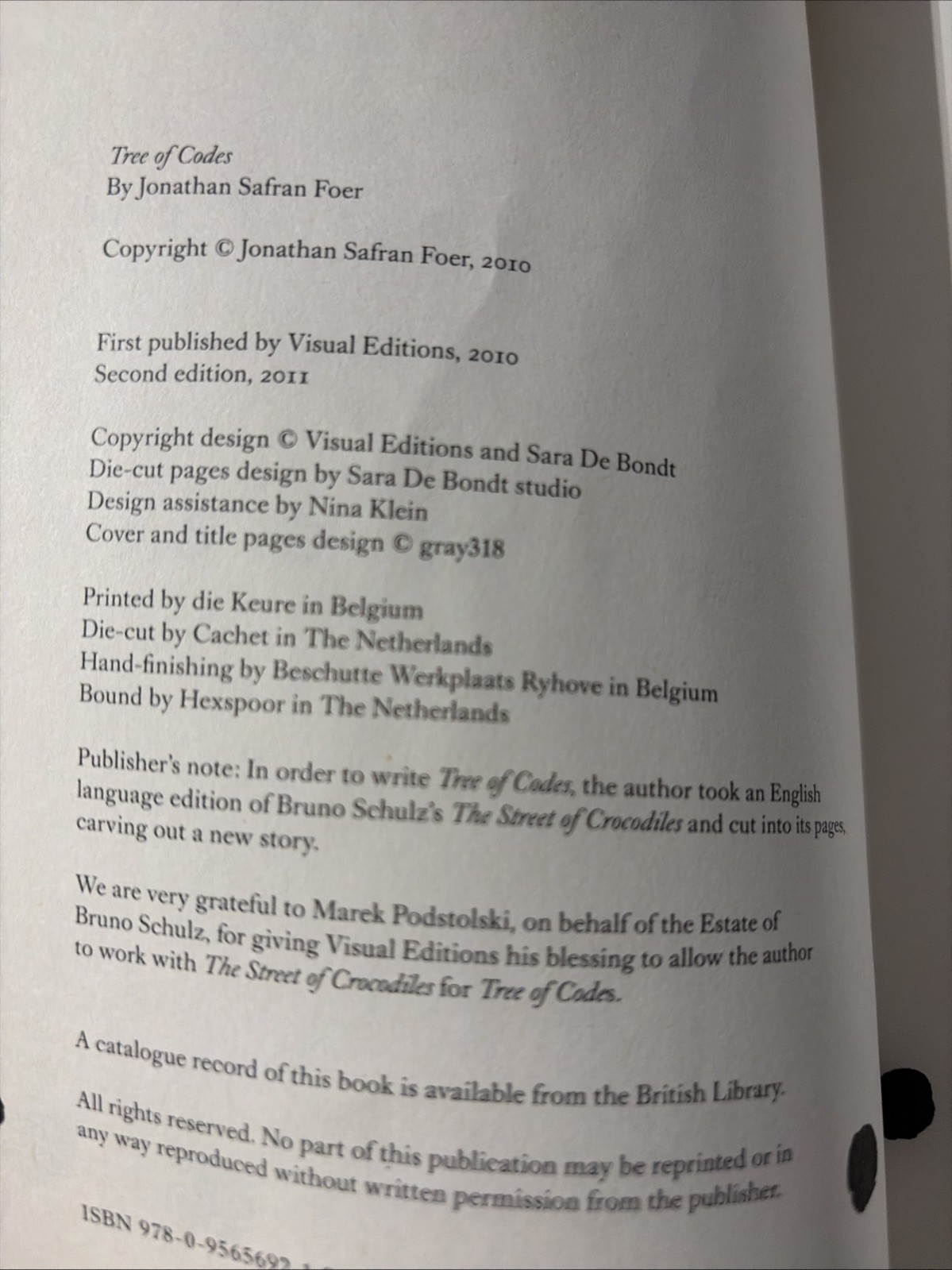 Tree of Codes by Jonathan Safran Foer, Second Edition 2011