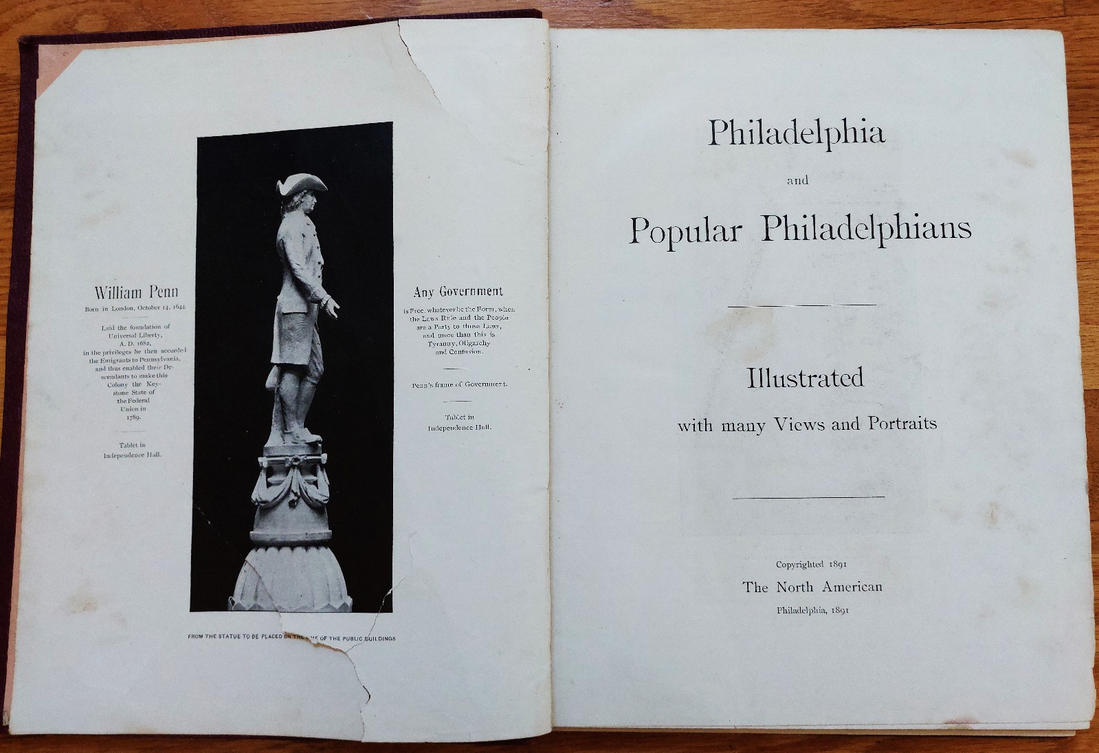 Philadelphia & Popular Philadephians, 1891, 292 pgs, hc, VERY RARE original edtn