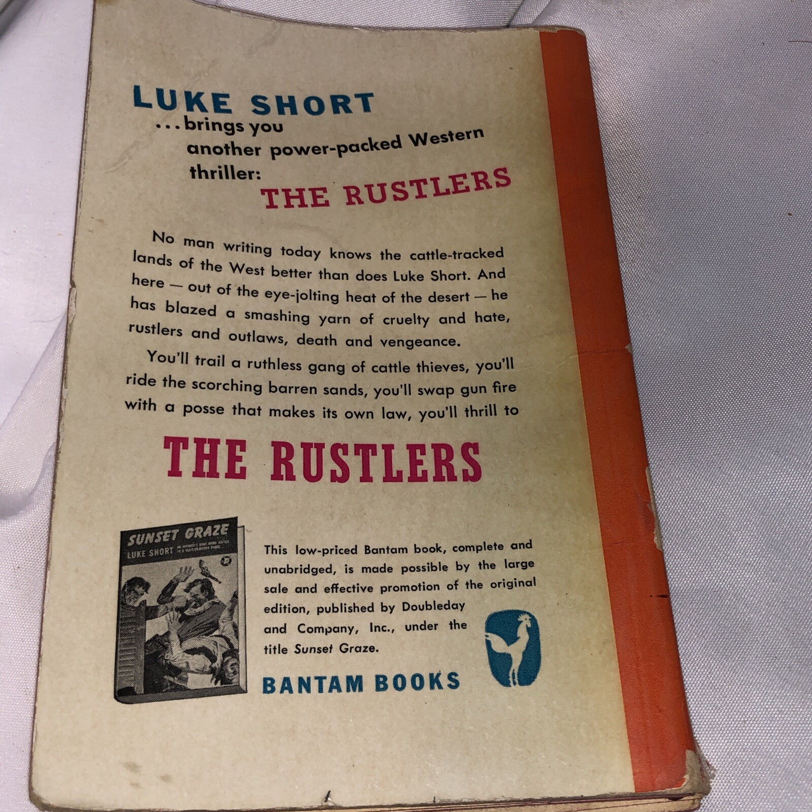 The Rustlers Sunset Graze Luke Short A Bantam Book 702 1949 Paperback