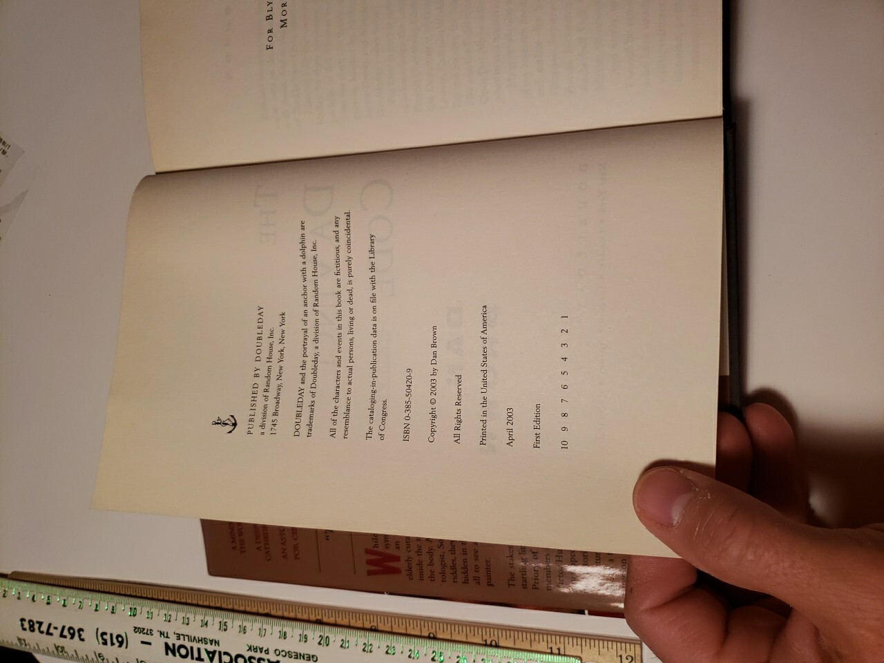 The Da Vinci Code 1st EDITION book w/ Skitoma & Lyon Print Error-Dan Brown 2003