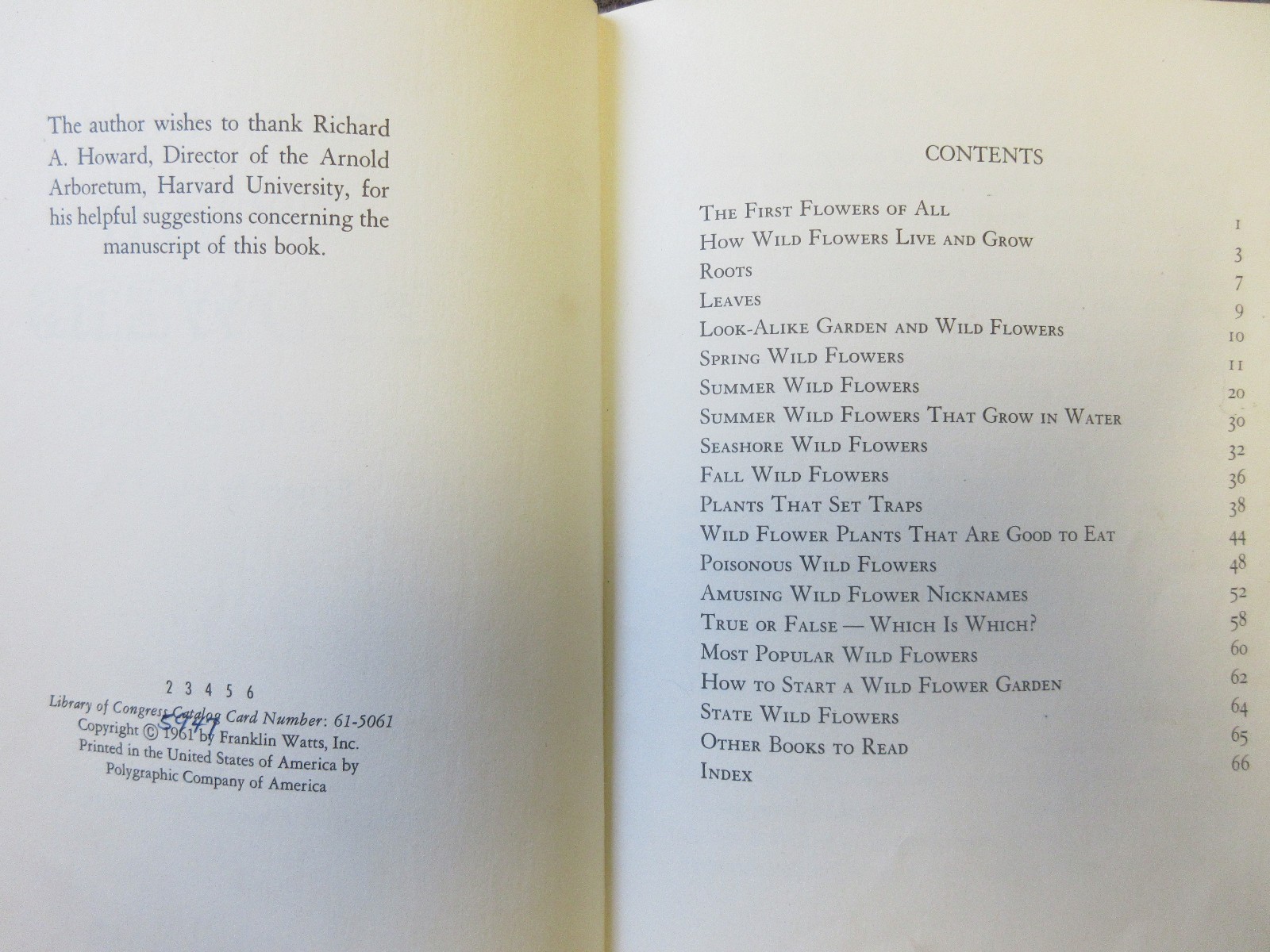 The First Book of Wild Flowers (1961) by Betty Cavanna Pictures Page Cary HC