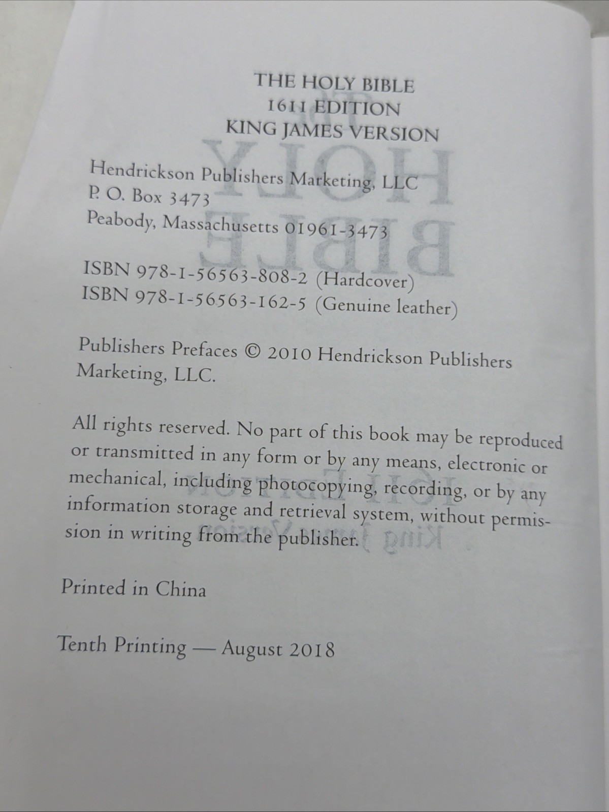 The Holy Bible: King James Version 1611 Edition HC Hendrickson 2018