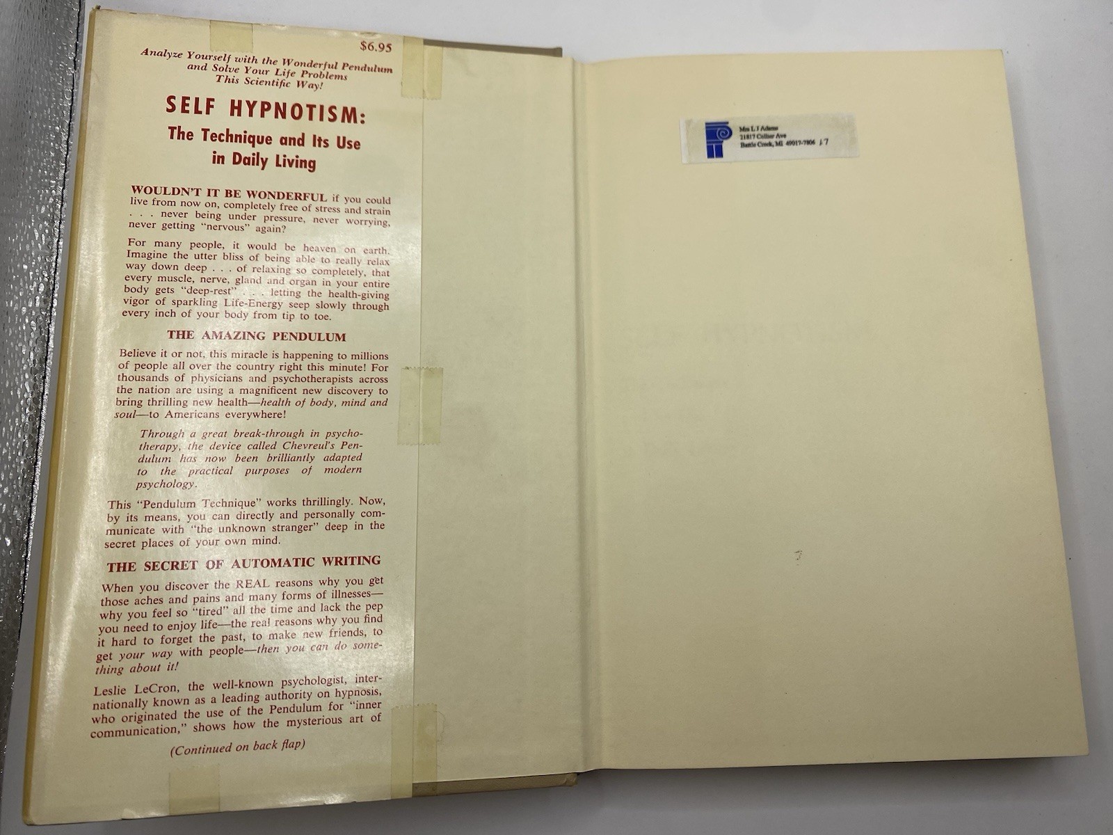 Self Hypnotism The Technique And Its Use In Daily Living Leslie Lecron 1971 HC