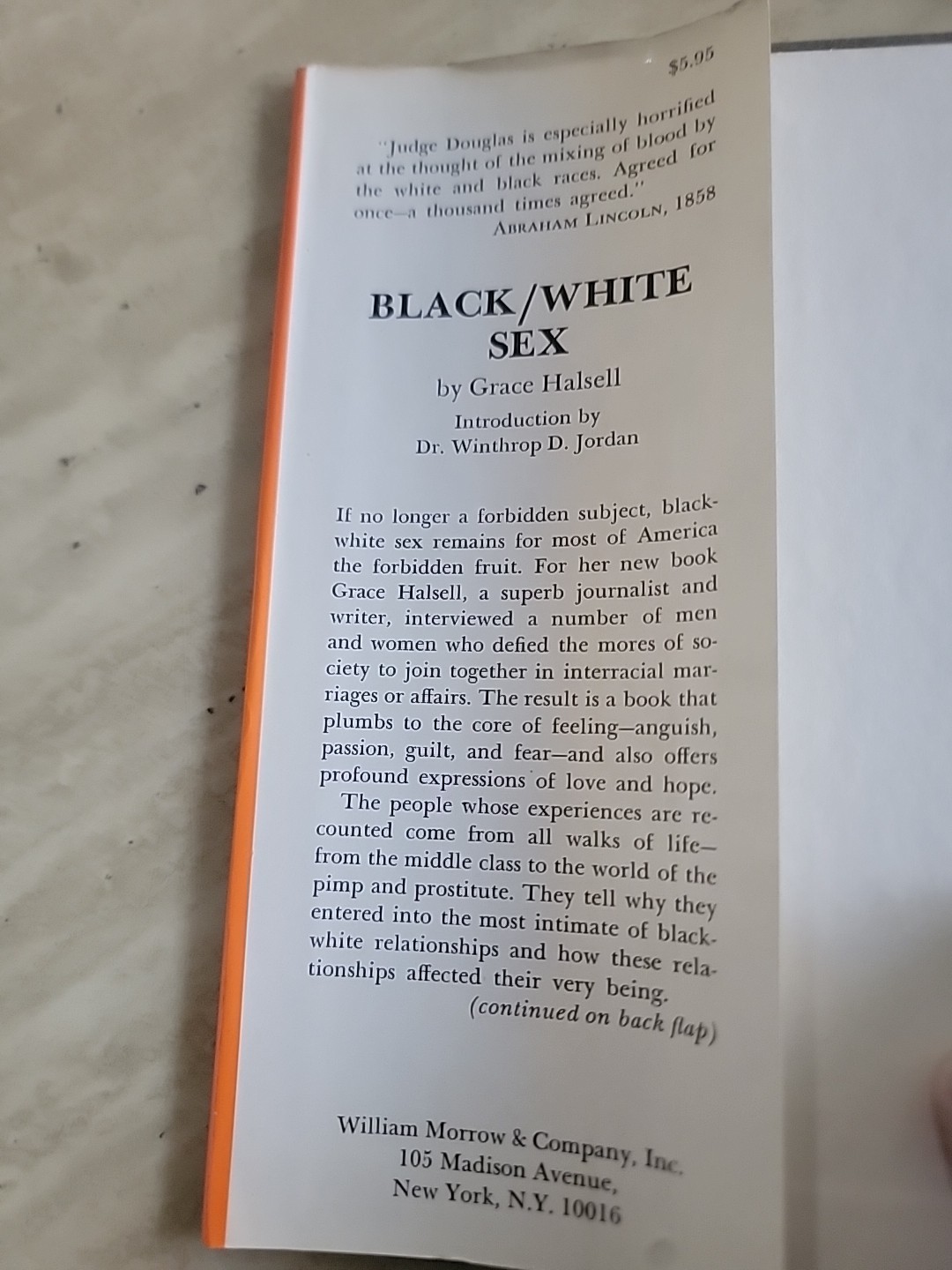 Black White Sex Grace Halsell First Edition 1972 HC William Morrow Soul Sister