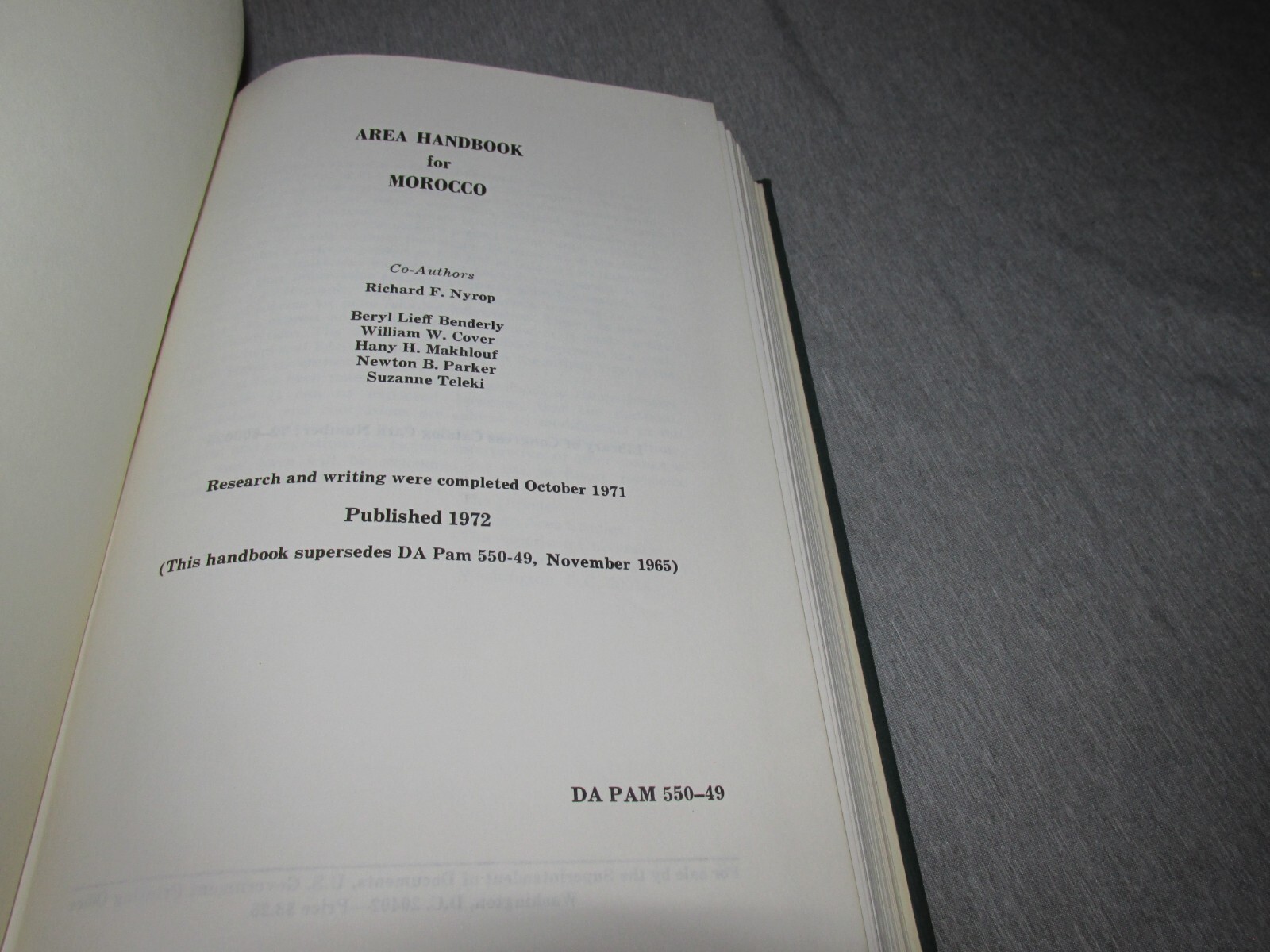 AREA HANDBOOK FOR MOROCCO 1972 DA PAM 550-49 Hardback