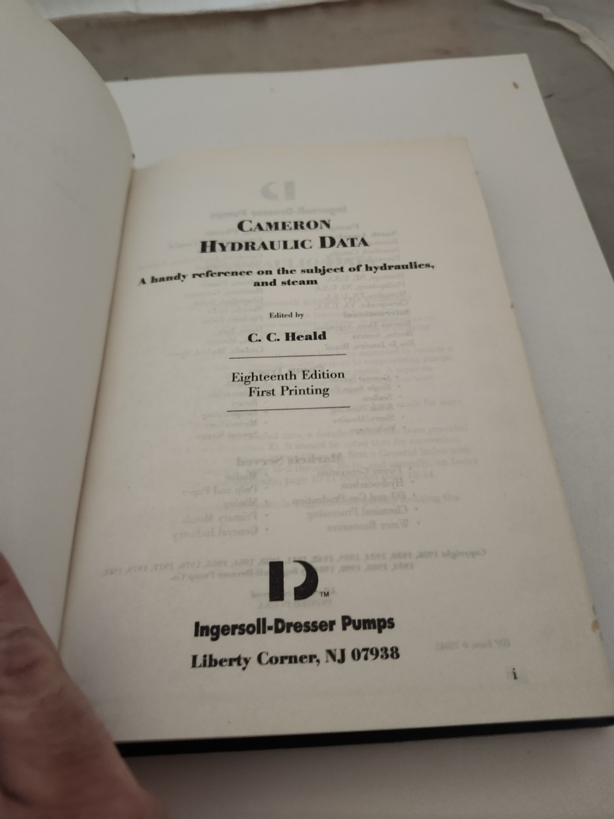 Cameron Hydraulic Data 18th Edition Second Printing by C.C. Heald | 1995